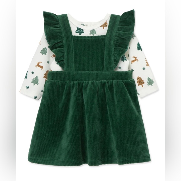Focus Kids Girls Christmas Holiday Apron Dress & Onesie Ensemble NWT 9 Months - Picture 1 of 7